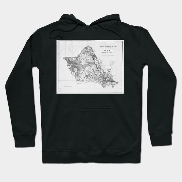 1900s Historical Oahu Map in Black and White Hoodie by WayneOxfordPh